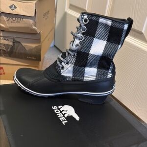 Sorel Black and White Checkered Boots